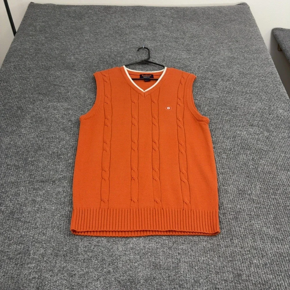 Southpole Sweater Vest Mens L Orange Acrylic Cable Knit V-Neck Preppy Streetwear